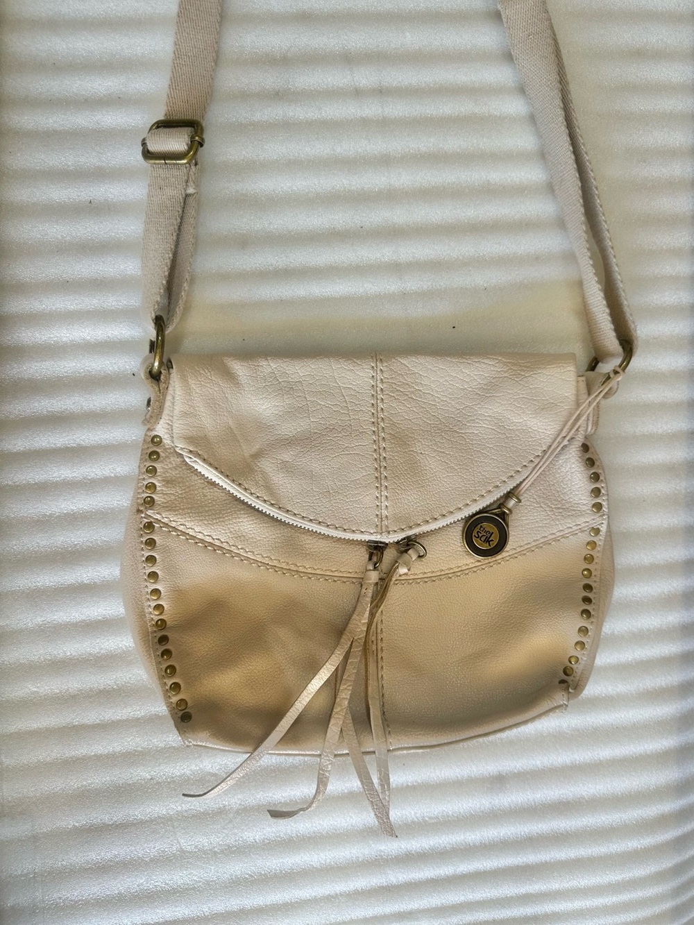 The Sak Cream Leather Crossbody with Stud Trim